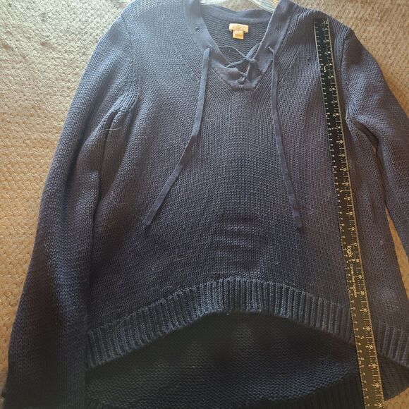 J Crew Women Sweater Pullover Long Sleeve Navy XL Cotton String Closer V-Neck - Picture 3 of 5